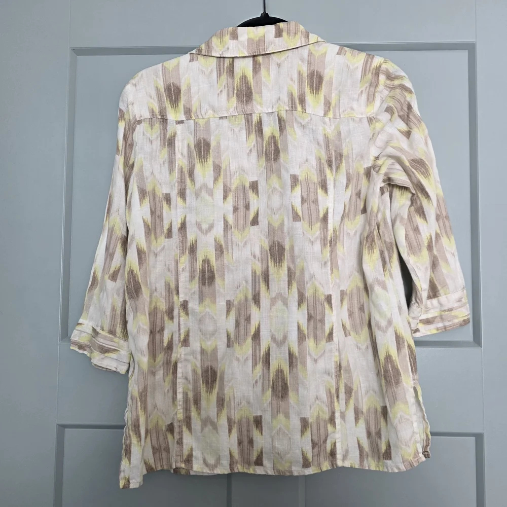 JM Collection 100% Linen Petite Button Up Blouse Neutral Lightweight Top